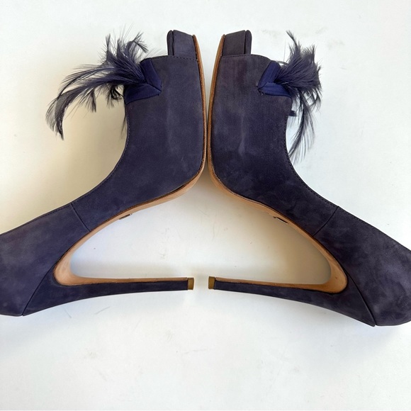 Badgley Mischka Ginnie Purple Suede Peep Toe Feather Heel Pump 8 - Picture 5 of 15